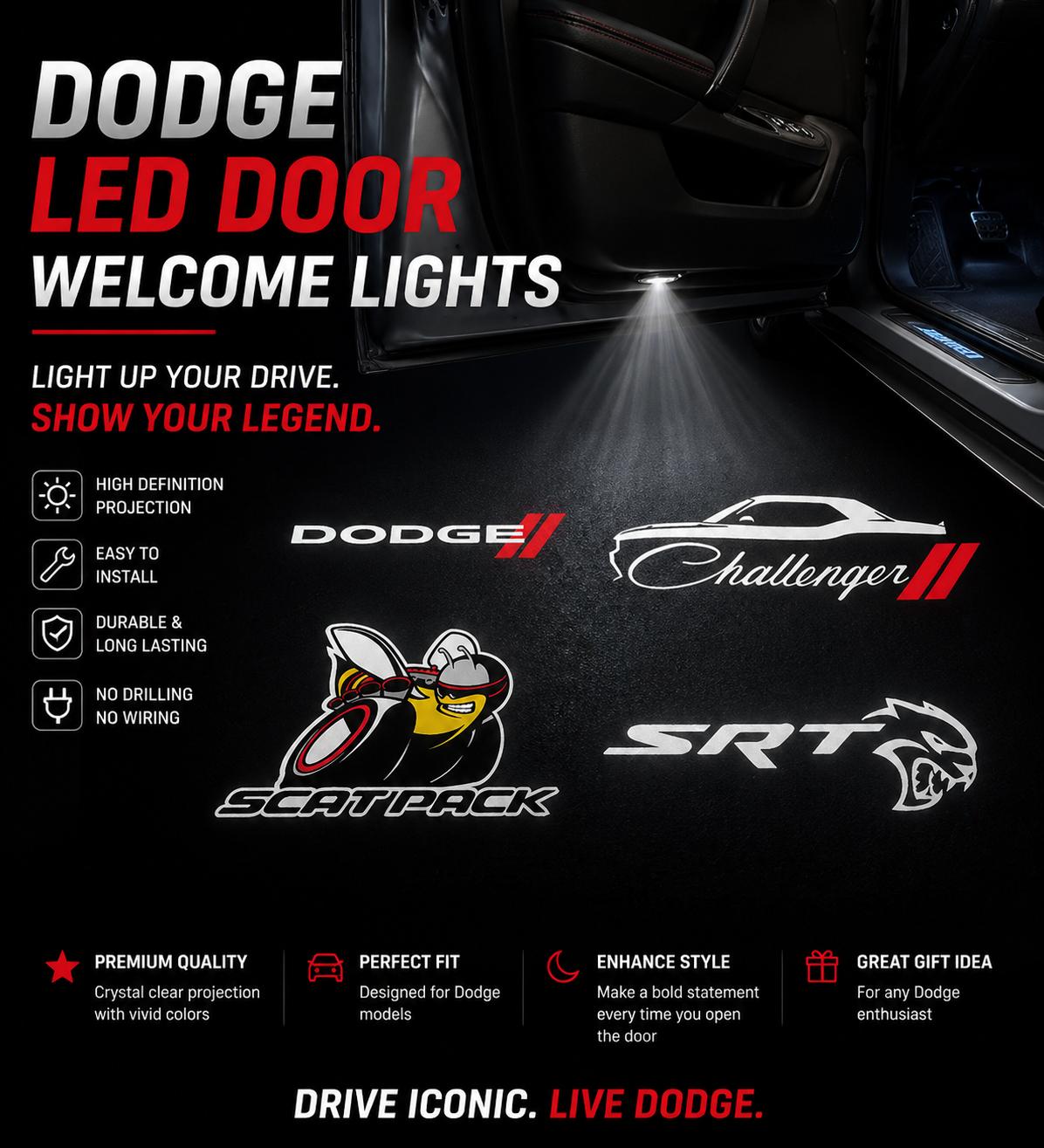2PCS LED Door Puddle Lights for Mopar