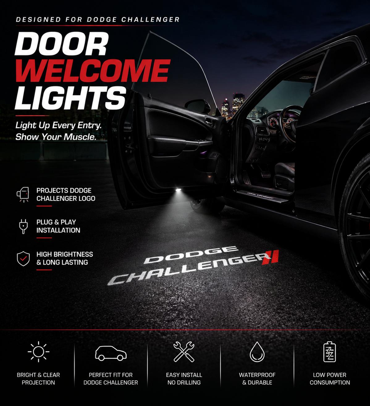 2PCS LED Door Puddle Lights for Mopar
