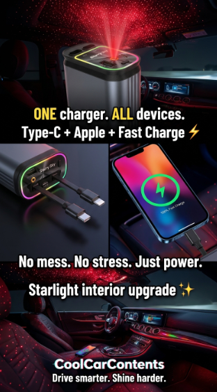4 in 1 Retractable Car Charger With LED Lighting