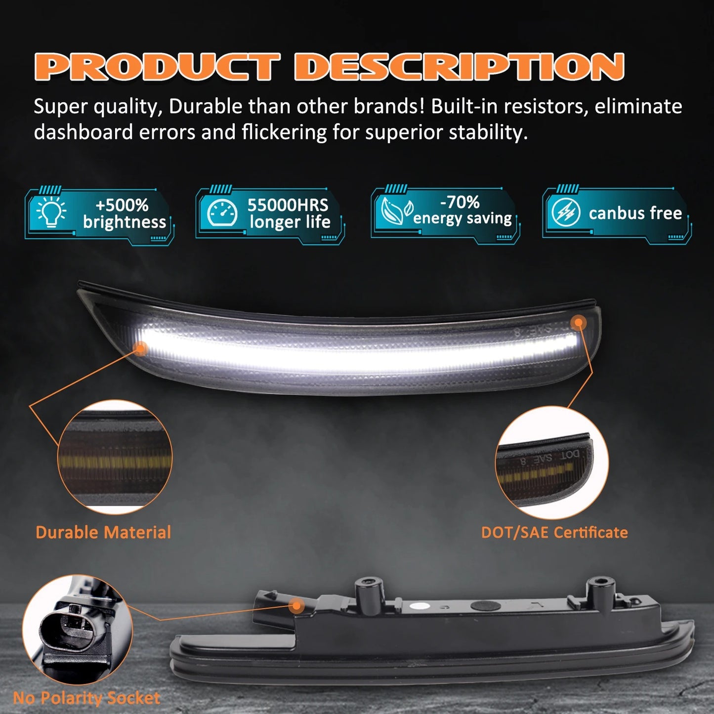 2015–2023 Dodge Charger White LED Side Marker Lights | Smoked Lens OEM Replacement DRL Upgrade ⚪💡